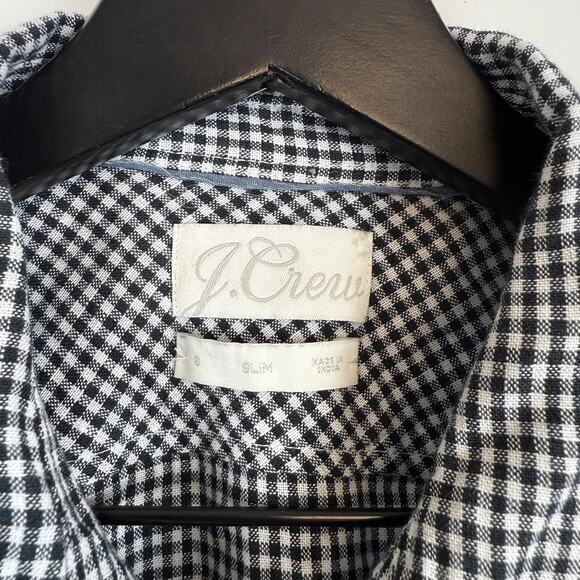 J.Crew Womens Baird McNutt Irish Linen Slim Fit Gingham Button Shirt Black - 8 - Picture 4 of 11